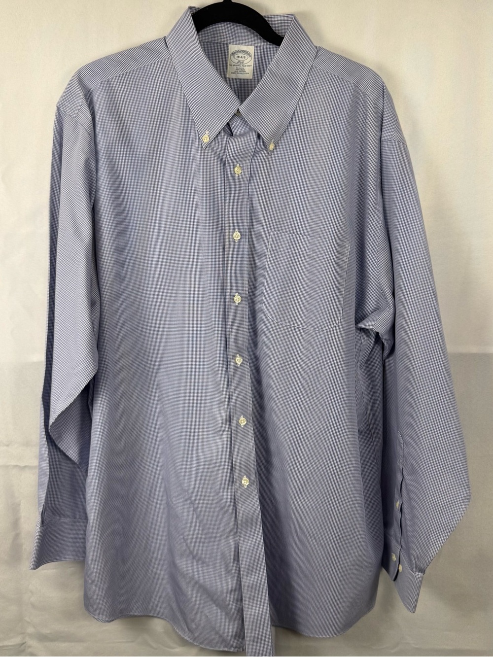 Brooks Brothers 346 Slim Fit Non Iron Blue Check Dress Shirt 16 4/5